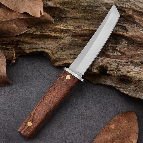 Miniatura 4 de Cuchillo de hoja fija de supervivencia, cuchillo utilitario de caza de camping al aire libre, mango de madera