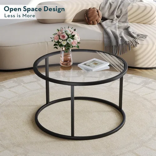 Miniatura 7 de SAYGOER Mesa de centro redonda de cristal pequeña de 27.6 pulgadas, moderna mesa central de cristal templado para sala de estar, hogar, oficina