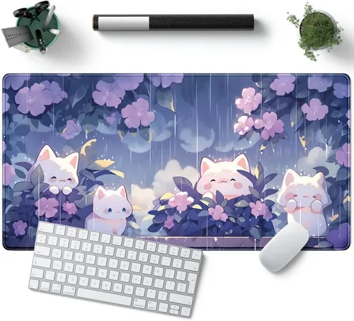 Miniatura 18 de Tapete de Escritorio Verde XL Gato Lindo Planta Genial Almohadilla de Escritorio Tapete de Teclado Kawaii Gato Negro Flor Mousepad Tapete de B-cat