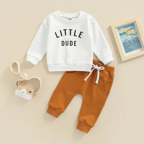 Miniatura 93 de Ropa de bebé niño 3 6 9 12 18 24M 3T Conjunto de pantalones con capucha patchwork sudadera con capucha pantalones de rayas traje de otoño invierno