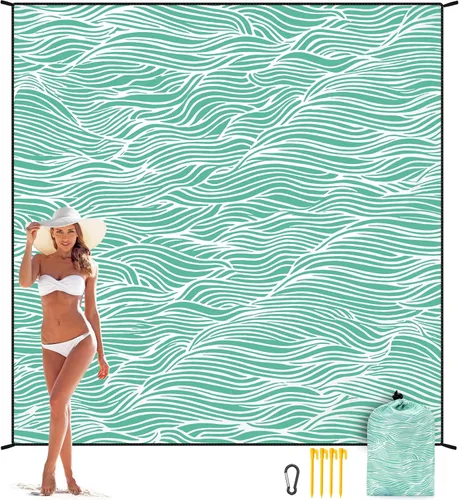 Miniatura 24 de WIWIGO Manta de playa a prueba de arena, extra grande, para adultos, impermeable, de secado rápido, libre de arena, hecha de poliéster de alta Ver