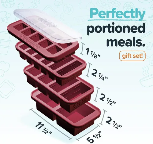 Miniatura 2 de Souper Cubes Set de regalo de moldes de silicona para congelador con 2 cucharadas, 1/2, 1 y 2 tazas de bandejas de silicona para congelador