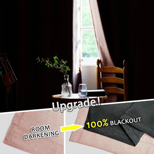 Miniatura 4 de Cortinas 100% opacas para guardería, paneles de ojales con aislamiento térmico y reducción de ruido con textura de espiga, forro negro de doble