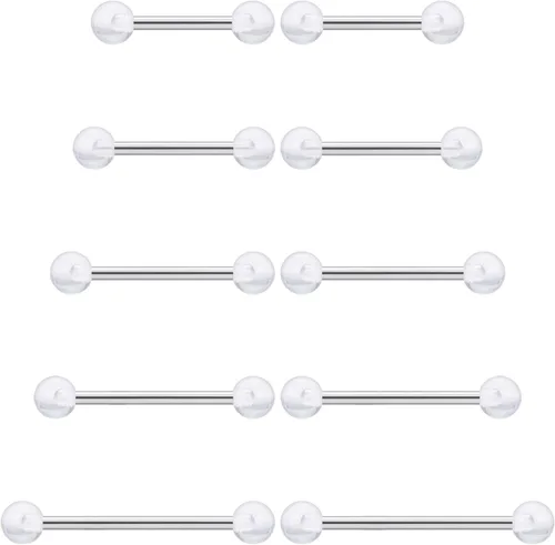 Miniatura 8 de Prjndjw 14G Acero quirúrgico rectas barras de pesas - Anillos para lengua y pezón para mujeres y hombres - Longitud 12MM, 14MM, 16MM, 18MM, 22mm