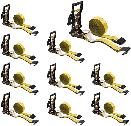 Miniatura 18 de Mytee Products Correas de amarre de trinquete con ganchos planos, 2 pulgadas x 20 pies amarillos 10,000 libras de resistencia a la rotura