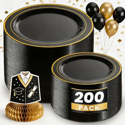 Miniatura 12 de WDF 50 platos de plástico dorado con cubiertos desechables y vasos de plástico dorados, platos de plástico cuadrados, utensilios de plástico dorado