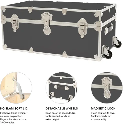 Miniatura 4 de Rhino Trunk & Case Maletero grande con ruedas extraíbles y bandeja de madera dura, camarero de campamento de verano, baúl universitario, baúl