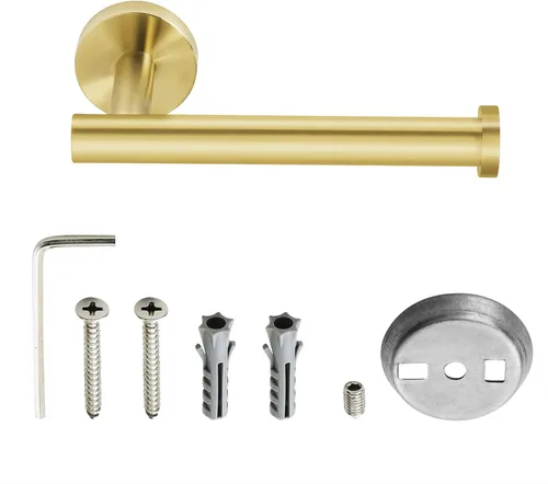 Miniatura 6 de Nolimas Soporte de papel higiénico dorado SUS304 Acero inoxidable medio abierto redondo montado en la pared antioxidante baño hotel 5 pulgadas TP