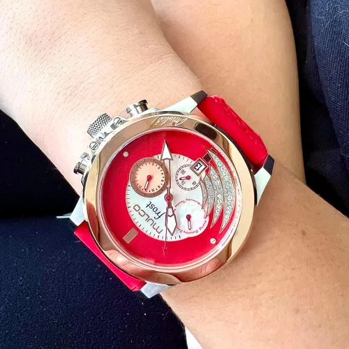 Miniatura 4 de MULCO Ilusion - Juego de reloj para mujer, pulsera de oro rosa, correa de silicona impermeable de acero inoxidable, Escarcha (rojo), Moderno