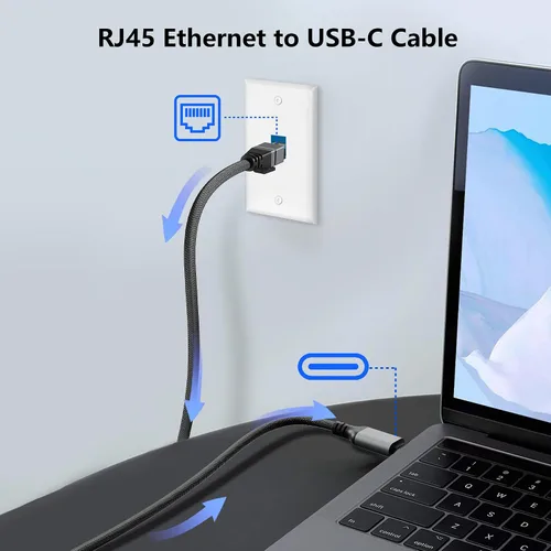 Miniatura 3 de Cable USB C a Ethernet de 1.5 pies, red Gigabit, cable LAN redondo tipo C a RJ45, conectado directamente, compatible con Thunderbolt 3/4