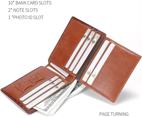 Miniatura 36 de Billetera de piel triple con bloqueo RFID para hombre con 2 ventanas de identificación, 2 compartimentos para efectivo, 6-8 ranuras para tarjetas