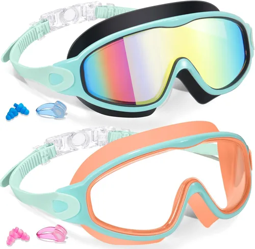 Miniatura 13 de Keary - Paquete de 2 gafas de natación para niños de 3 a 15 años, protección ultravioleta, antivaho, para piscina, agua, para niños, niñas, jóvenes