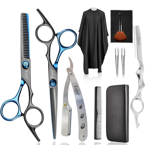 Miniatura 10 de Kit de tijeras para cortar y degrafilar el cabello, kit profesional de tijeras para mezclar cabello Fcysy, tijeras de peluquero para corte