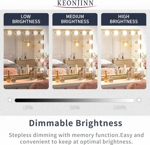 Miniatura 6 de Keonjinn Espejo de tocador Hollywood con luces y altavoz Bluetooth, 15 bombillas reemplazables, espejo de maquillaje con 2 bombillas de repuesto, 3