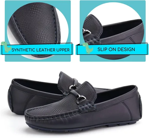 Miniatura 2 de JABASIC Mocasines Penny para niños, estilo casual, sin cordones, zapatos de vestir para niños