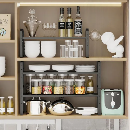 Miniatura 3 de Jojocross Estante expandible para organizador de gabinete, ajustable, apilable, especiero en la cocina y el baño, para encimera, armario, 2