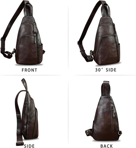 Miniatura 5 de Bolso bandolera de cuero genuino, bolso cruzado hecho a mano para senderismo, riñonera, mochila retro para el hombro, mochila de pecho vintage