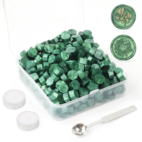 Miniatura 7 de Juego de 300 cuentas de cera de sellado dorado champán para sello de cera con velas y cuchara de fusión, perfecto para tarjetas de Navidad