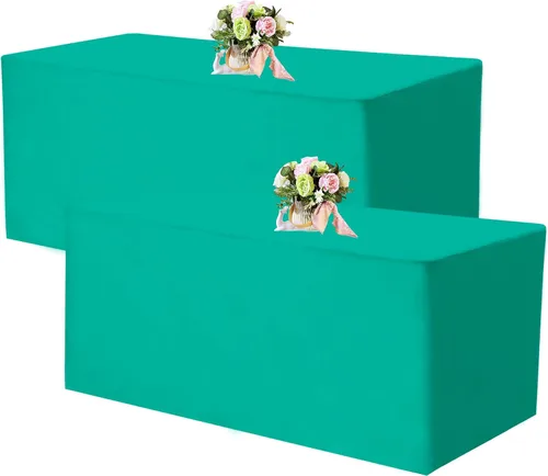 Miniatura 22 de Paquete de 2 manteles ajustables de 48 x 30 pulgadas, manteles rectangulares para mesas de 4 pies, mantel de tela de poliéster lavable para fiestas