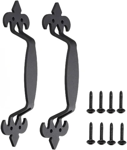 Miniatura 14 de Paquete de 2 manijas de barra recta de 8 pulgadas para puerta de granero, tiradores de hierro fundido negro para puertas correderas, puertas