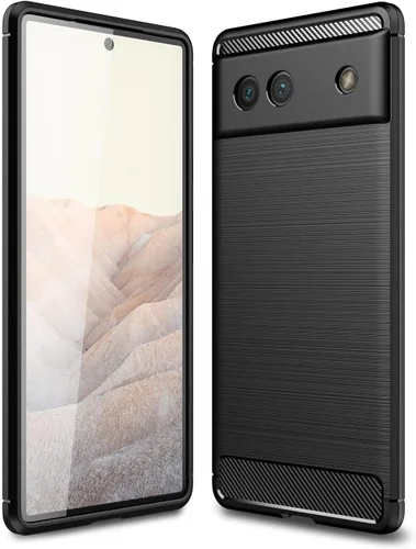 Funda compatible con Google Pixel 6a, diseño de textura de fibra de carbono, absorción de golpes antiarañazos, ajuste delgado, color negro