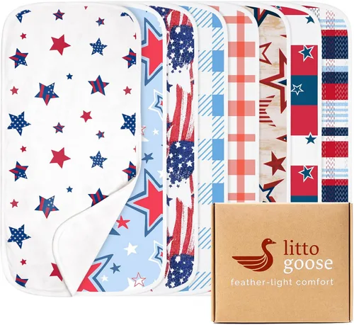 Premium Waterproof Baby Burp Cloths 8 Pack, Extra Large 13" x 26" Soft Absorbent Burping Cloths for Newborn Infant, Patriotic 4th of July Baby