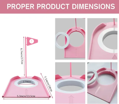 Miniatura 4 de Paquete de 9 tazas de golf con banderas, ayudas de entrenamiento de golf de plástico con recuperador de pelotas de golf, juego de agujeros de Rosado
