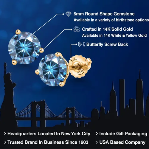 Miniatura 228 de Gem Stone King Aretes de Martini de oro amarillo de 14 quilates Aretes de tuerca de 3 puntas para mujeres y hombres Redondos de 0.236 pulgadas