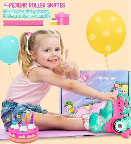 Miniatura 7 de Patines de ruedas ajustables para niños, niñas y señoras con ruedas que se iluminan con flash (edad 3-9), equilibrio de tres puntos, empaque de caja