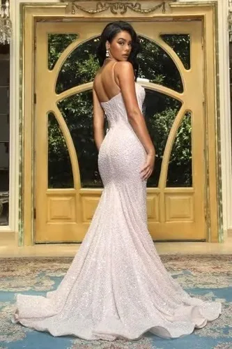 Miniatura 5 de Mermaid Prom Dresses for Women 2023 Sequin Spaghetti Straps Long Sparkly Formal Evening Gowns