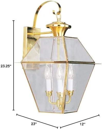 Miniatura 3 de Livex Lighting 2381-02 Farol de pared para exteriores con pantallas de vidrio biselado transparente, latón pulido