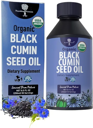 Nourishing Nutrients Aceite orgánico de semilla de comino negro USDA-prensado en frío, hasta 6 veces más fuerte, semillas de comino nigella sativa
