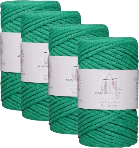 Miniatura 55 de Makromecity, Cordón de algodón para macramé de 1/8 pulgadas x 100 yardas (300 pies) Hilo de algodón verde crepé de 3 mm de un solo hilo para arte