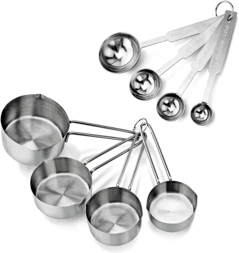New Star Foodservice - Combo de tazas y cucharas medidoras de acero inoxidable de calidad comercial. 42917, Plateado