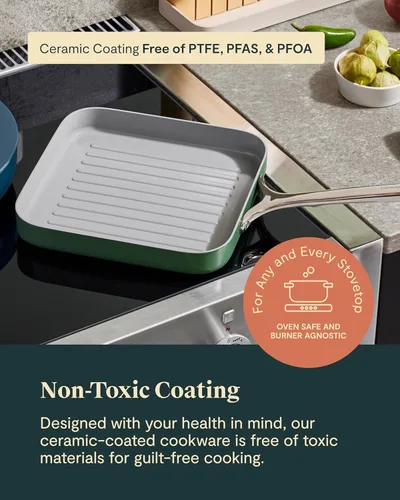 Miniatura 4 de Caraway - Parrilla cuadrada de 11" - Parrilla antiadherente con revestimiento cerámico - No tóxico, sin PTFE ni PFOA - Apto para horno y compatible
