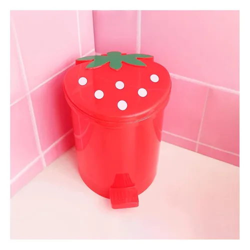 Miniatura 9 de Bote de Basura de Fresa, Bote de Basura de Plástico Lindo de 1 Galón para Escritorio Kawaii Pequeño Bote de Basura de Fresa para Dormitorio con 2