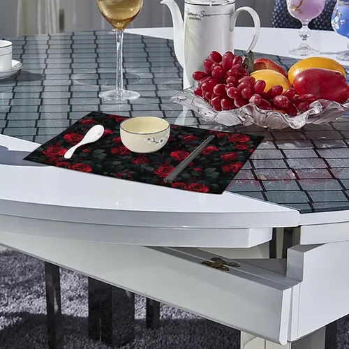 Miniatura 4 de Red Rose Placemats Set of 6 Resistant Table Mats Washable Place Mats for Dinner Party Table Decoration