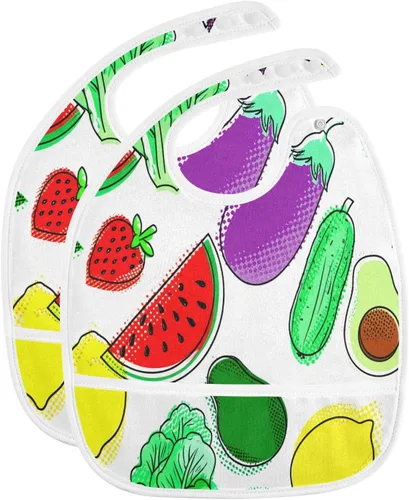 Miniatura 20 de MCHIVER Baberos de bebé para bebé niño y niña, delantal de alimentación impermeable, babero de algodón para comer alimentos, 2 paquetes