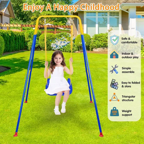 Miniatura 6 de Juego de columpios 3 en 1 para niños pequeños, columpio plegable con soporte, para interiores y exteriores, columpios multifuncionales para patio