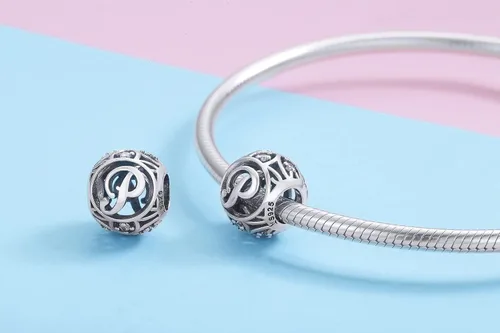 Miniatura 4 de RUKYF Dijes de letras de plata de ley 925 con inicial de la A a la Z para pulseras, collares, cuentas del alfabeto de circonita cúbica, regalos