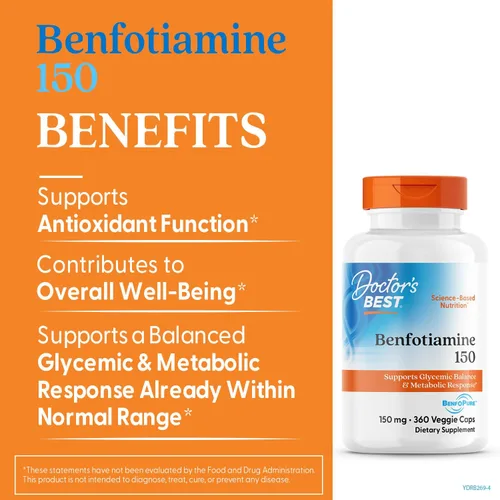 Miniatura 3 de Doctor's Best Benfotiamine 150 con BenfoPure, ayuda a mantener el metabolismo de la glucosa, sin OGM, vegano, sin gluten, sin soja, 150 mg, 360