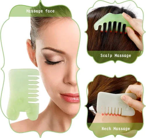 Miniatura 3 de Geiserailie 2 piezas de peines de jade suministros esteticista masaje piedra pelo Gua Sha raspado cuero cabelludo peine herramienta de masaje facial