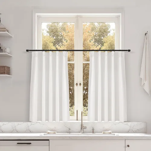 Miniatura 78 de Juego de 2 paneles de cortinas de ventana de cocina beige de 24 pulgadas de largo, con textura de lino, plisadas, filtrantes de luz, semi pequeñas