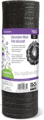 FloraCraft Malla decorativa de 10 pulgadas x 10 yardas, color negro