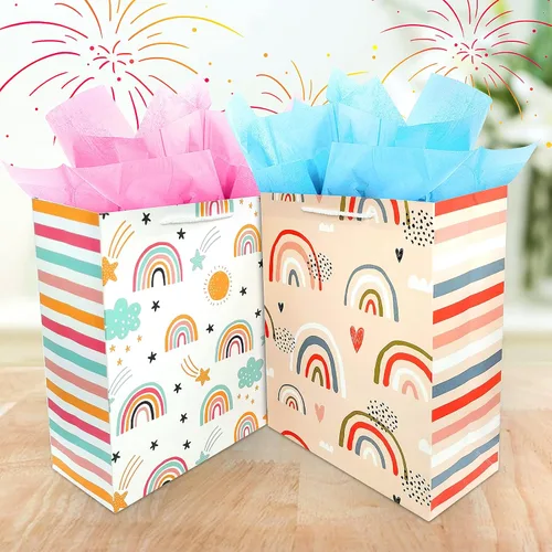 Miniatura 6 de Bolsa de regalo para niñas, bolsa de regalo grande de cumpleaños, juego a granel que incluye 2 bolsas de regalo de papel con papel de seda, bolsas