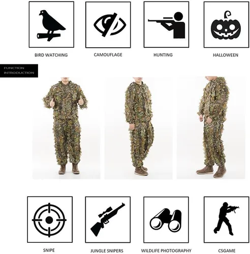 Miniatura 7 de EAmber Traje de Ghillie, Trajes de Gilly para Caza, Pantalones 3D de Camuflaje de Hojas, Overoles de Camuflaje para Jóvenes y Adultos, Ropa Ligera