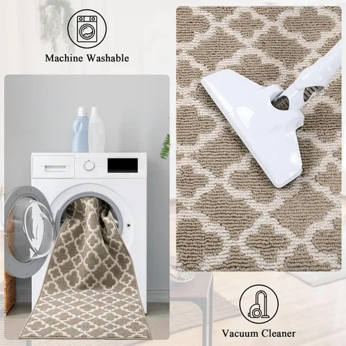 Miniatura 5 de U'Artlines Alfombra de pasillo larga para pasillo de 2 x 8 pies, antideslizante, alfombra de piso de cocina, patrón geométrico beige, lavable a