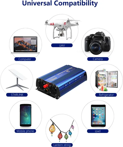 Miniatura 4 de Inversor de potencia 1100 vatios 12V DC a 110V 120V AC, inversor de 1000 W con pantalla LCD, control remoto, 2 tomas de CA, puertos USB duales
