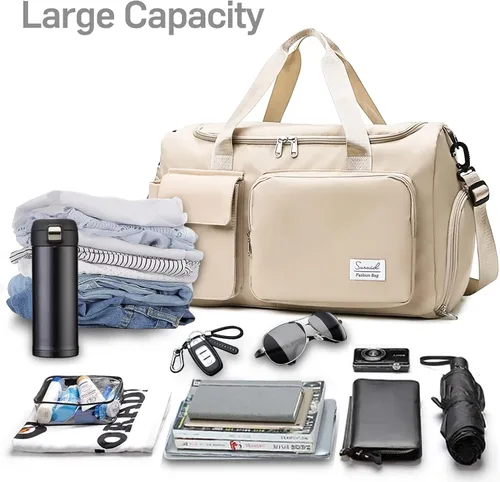 Miniatura 4 de Bolsa de gimnasio deportiva con compartimento para zapatos, bolsa de viaje con bolsillo separado seco y húmedo para hombres y mujeres, bolsa