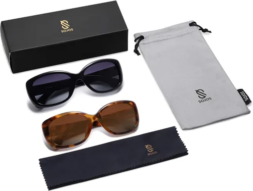 Miniatura 6 de SOJOS Gafas de sol cuadradas vintage para mujer con protección UV polarizada, marco Havana